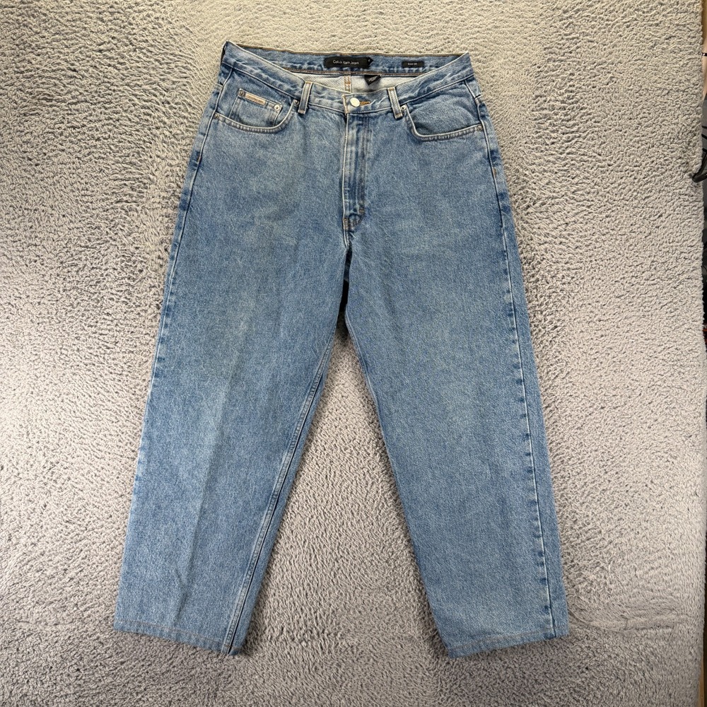 Vintage Calvin Klein Jeans Mens 34x27 Blue Cotton Denim Straight Crop Workwear
